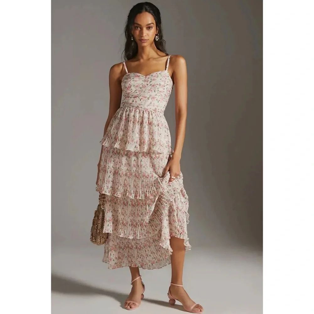 Anthropologie Let Me Be Ditsy Pleated Midi Dress